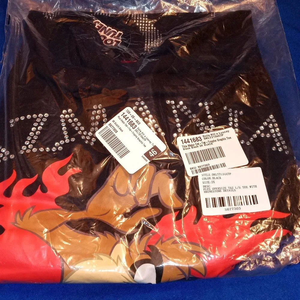 PLUS MAJOR LOONIE  CAT-TAZ-TROPHE RHINESTONE GRAPHIC TEE ( BRAND NEW !!! ) - Picture 5 of 5